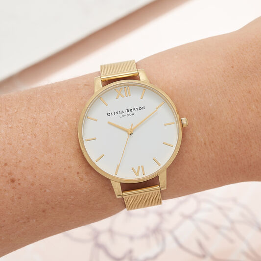 White Dial Gold Mesh Watch