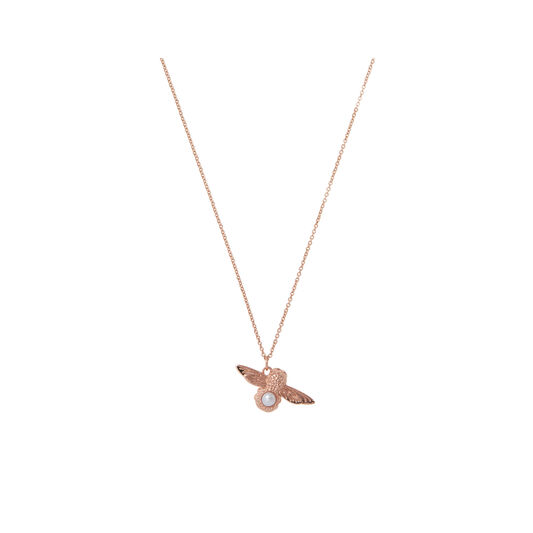 Pearl Bee Pendant Necklace Rose Gold