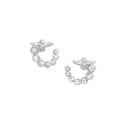 Bejewelled Bee Swirl Hoop Earrings Silver