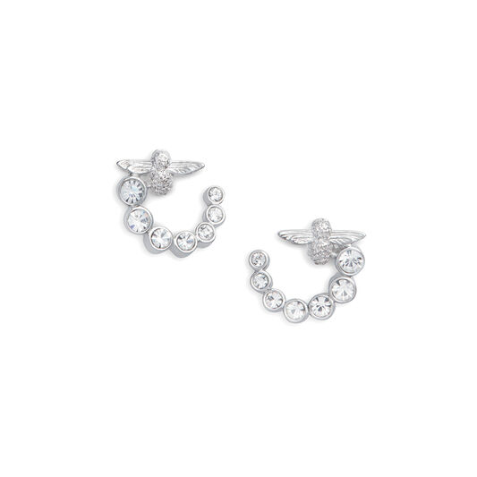 Bejewelled Bee Swirl Hoop Earrings Silver