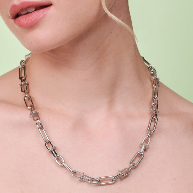 Anchor Link Silver Tone Necklace