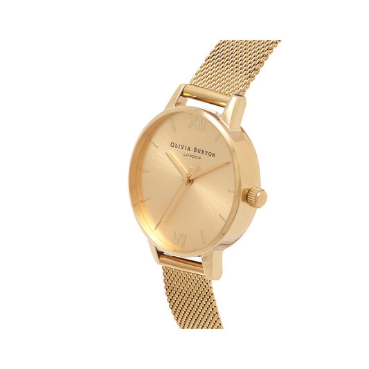 Sunray Dial Midi Dial Gold Mesh