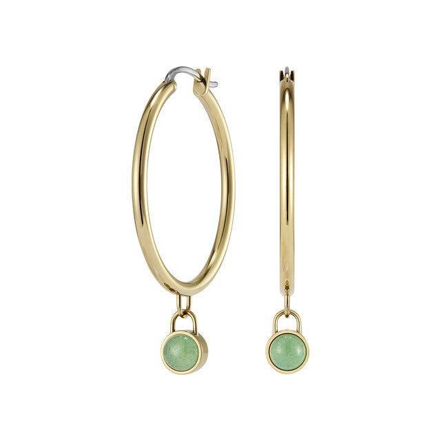 Aventurine Cabochon Gold Plated Gemstone Hoop Earrings