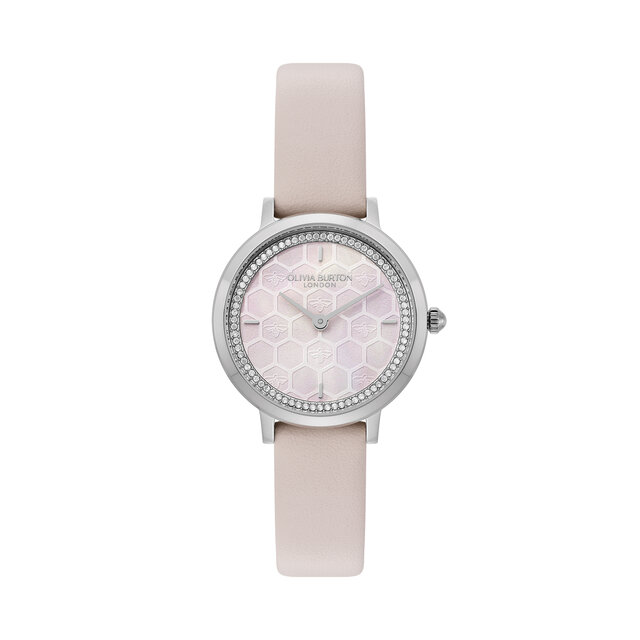 28mm Honeycomb Ultra Slim Silver & Primrose Leather Strap Watch