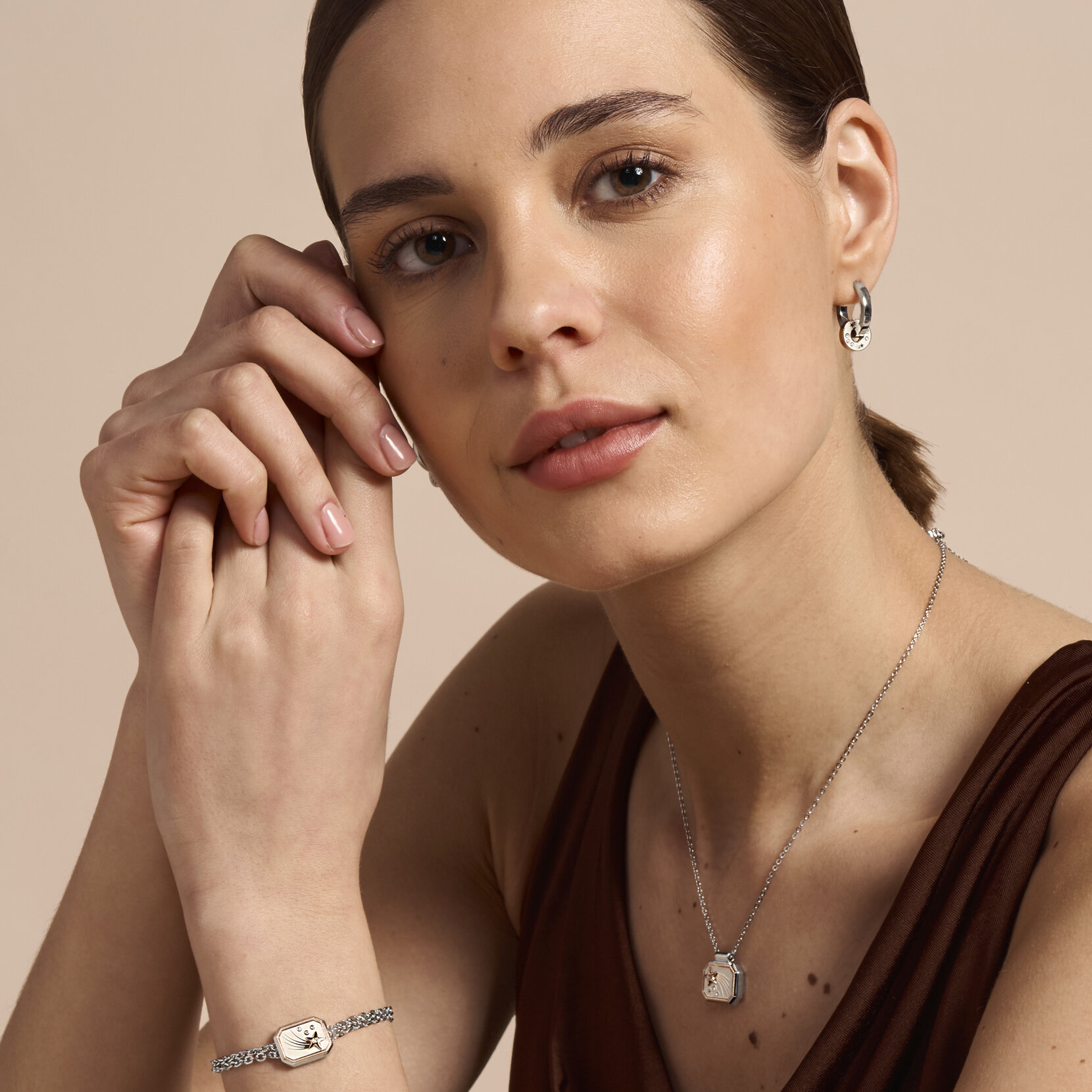 Shooting Star Ivory & Silver Tone Hoop Earrings