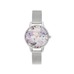 Bejewelled Florals Midi Silver Mesh & Rose Gold