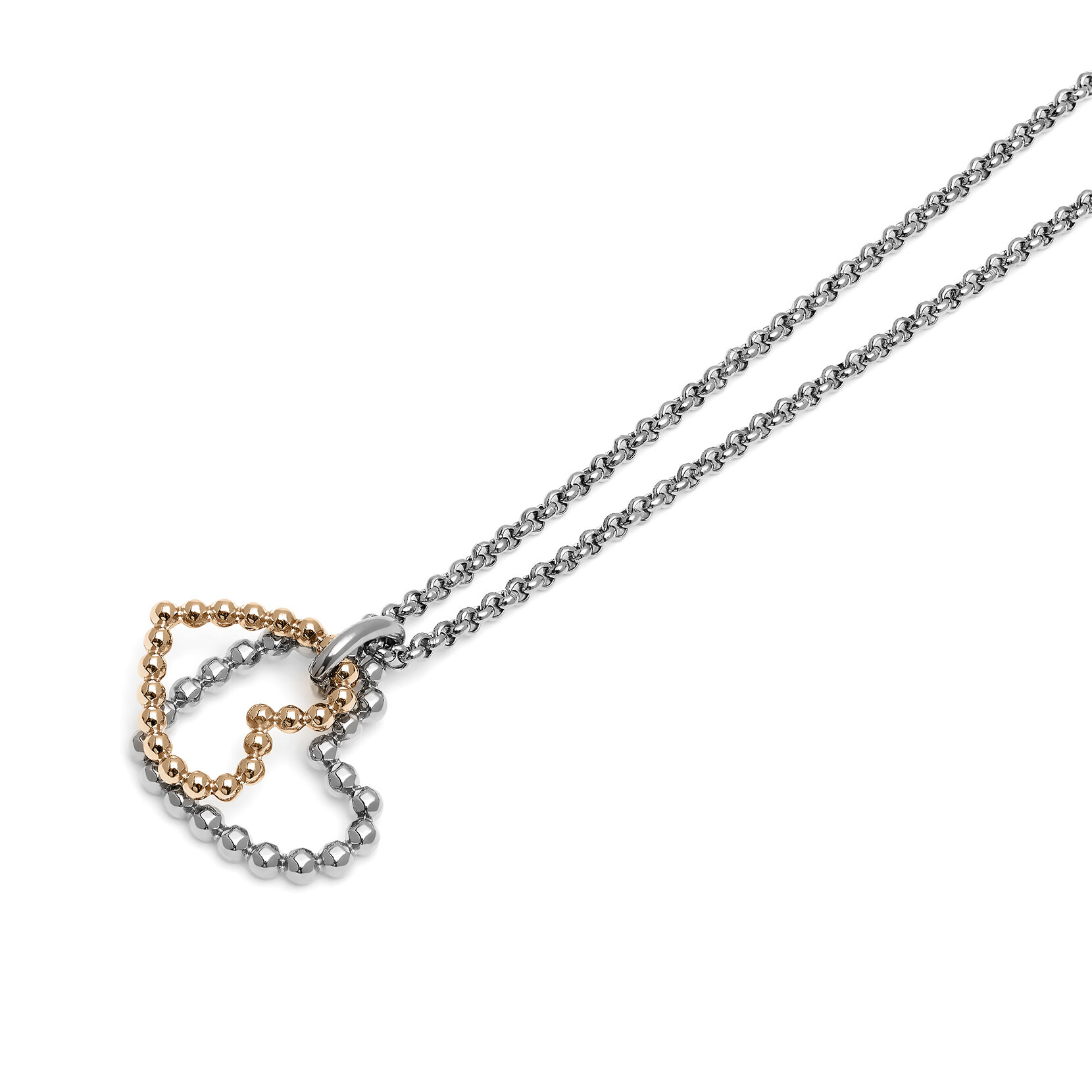 Beaded Heart Silver & Rose Gold Plated Necklace