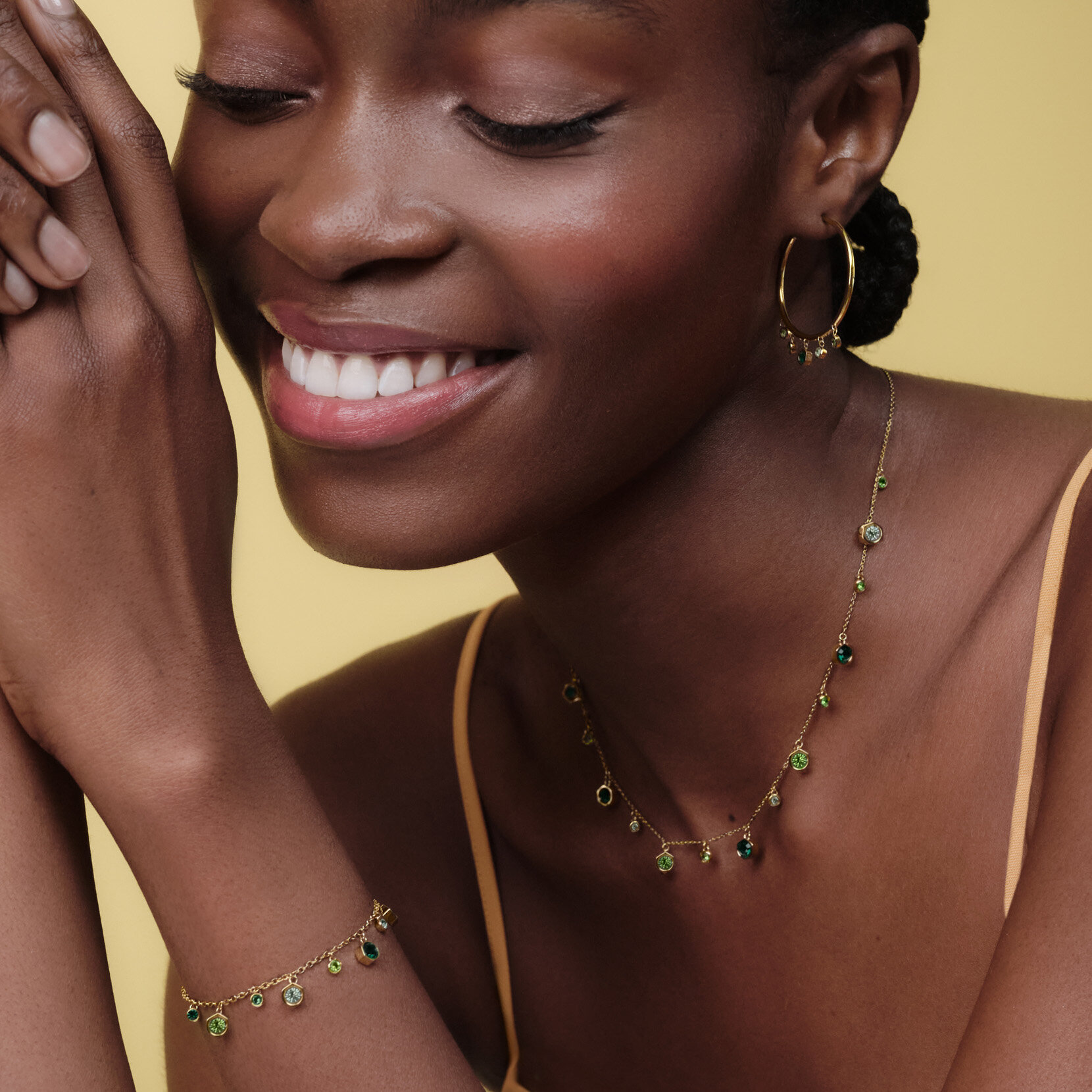 Mini Droplet Green Crystal Gold Plated Bracelet