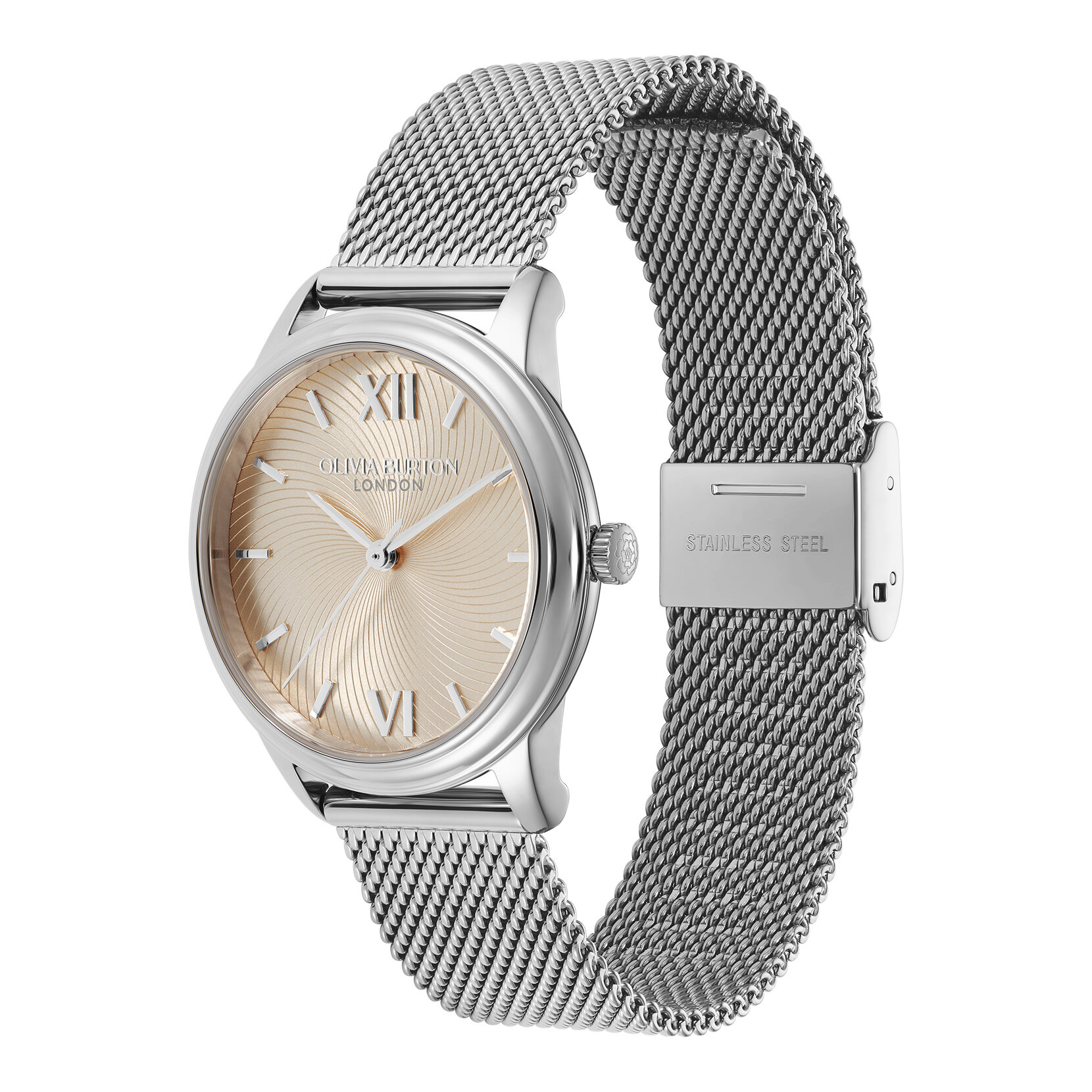 32mm Swirl Trench Coat & Silver Mesh Watch