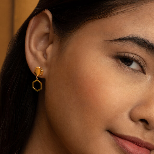 Ever Stacked Honeycomb Gold Plated Drop Earrings