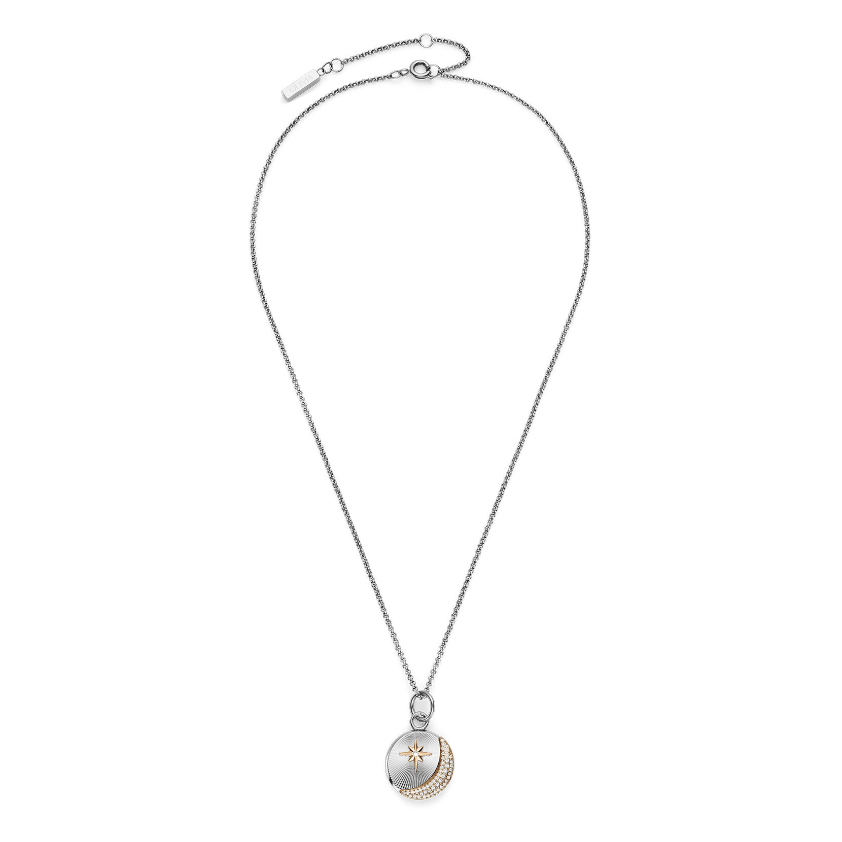 Celestial Star and Moon Silver Tone Pendant Necklace