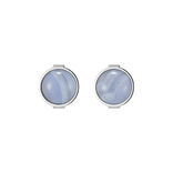 Purple Agate Cabochon Silver Tone Gemstone Stud Earrings