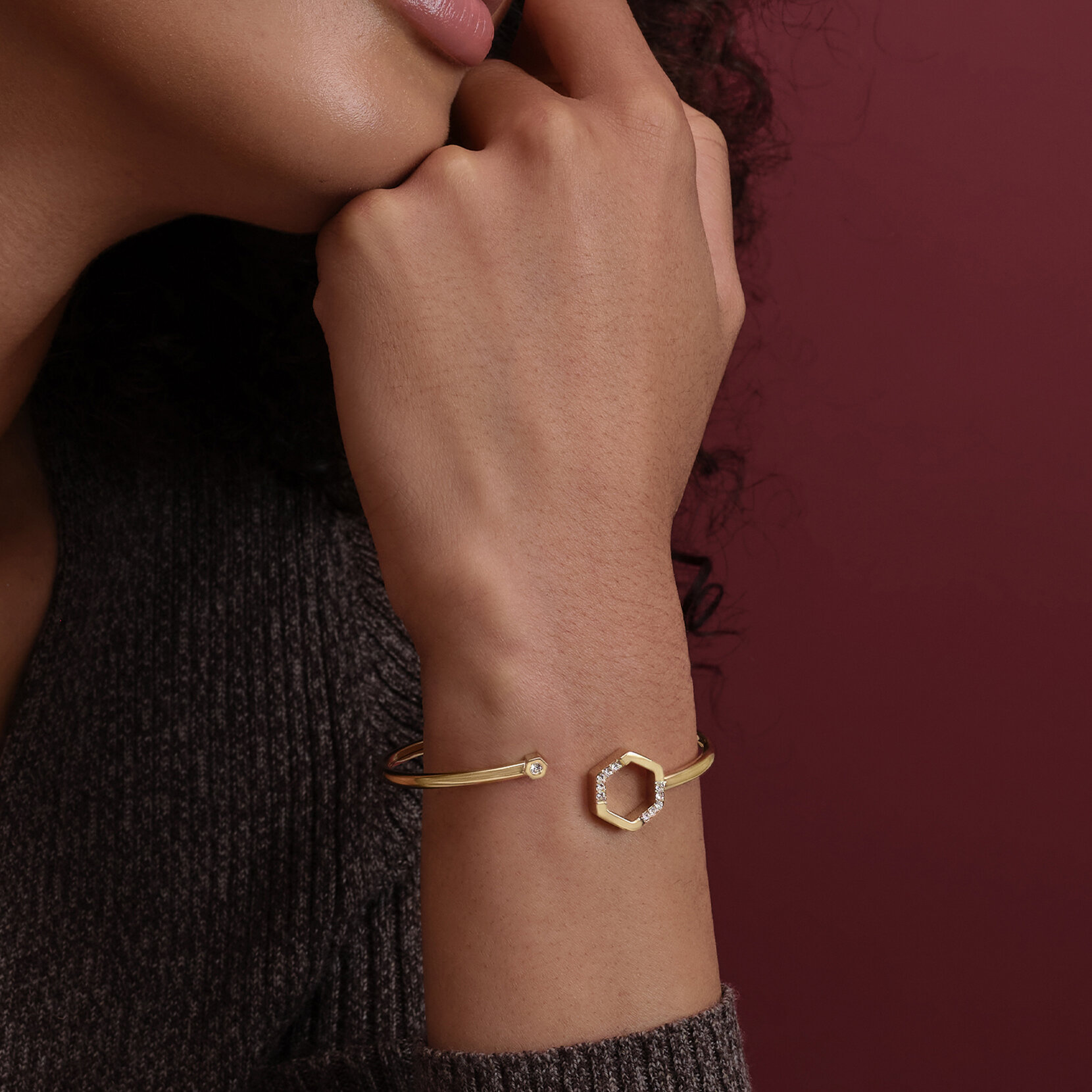 Crystal Honeycomb Gold Plated Bangle