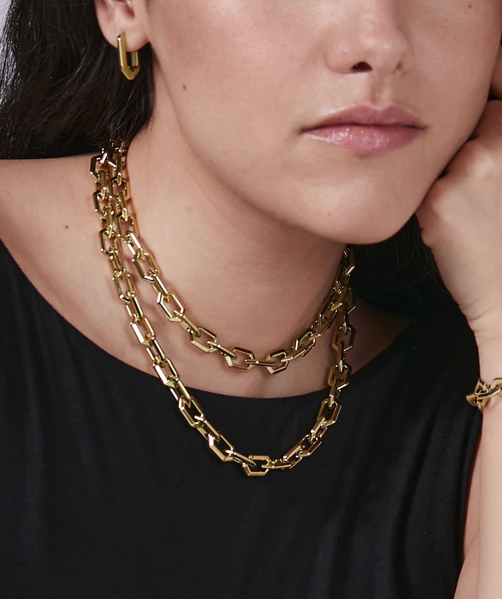 Signature Honeycomb Geo Gold Plated Chain Link Necklace | Olivia