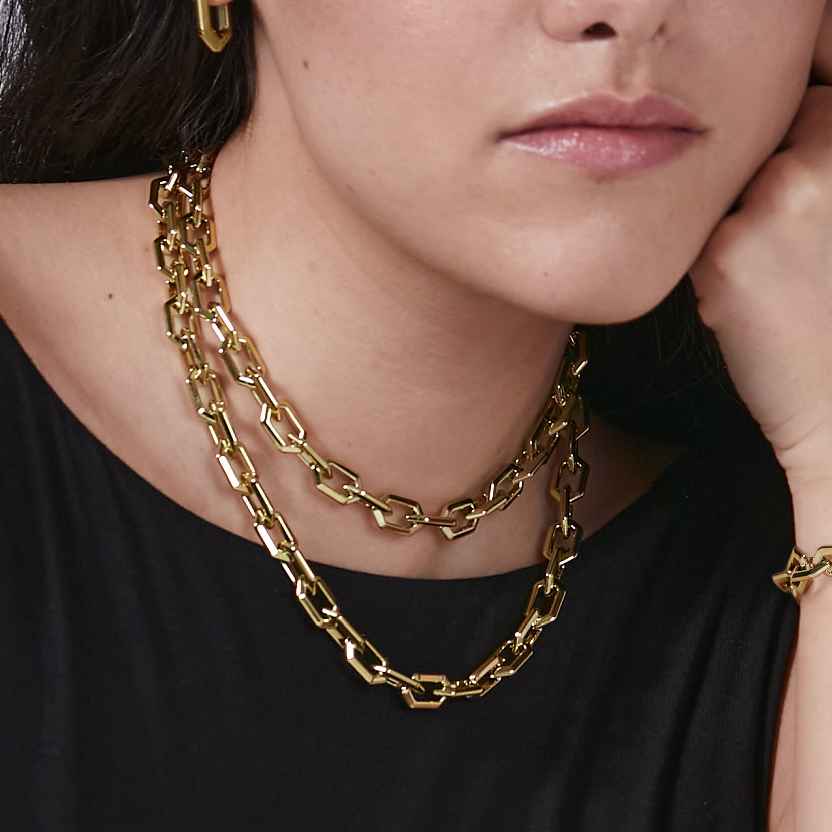 Honeycomb Geo Gold Plated Chain Link Necklace