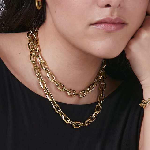 Honeycomb Geo Gold Plated Chain Link Necklace