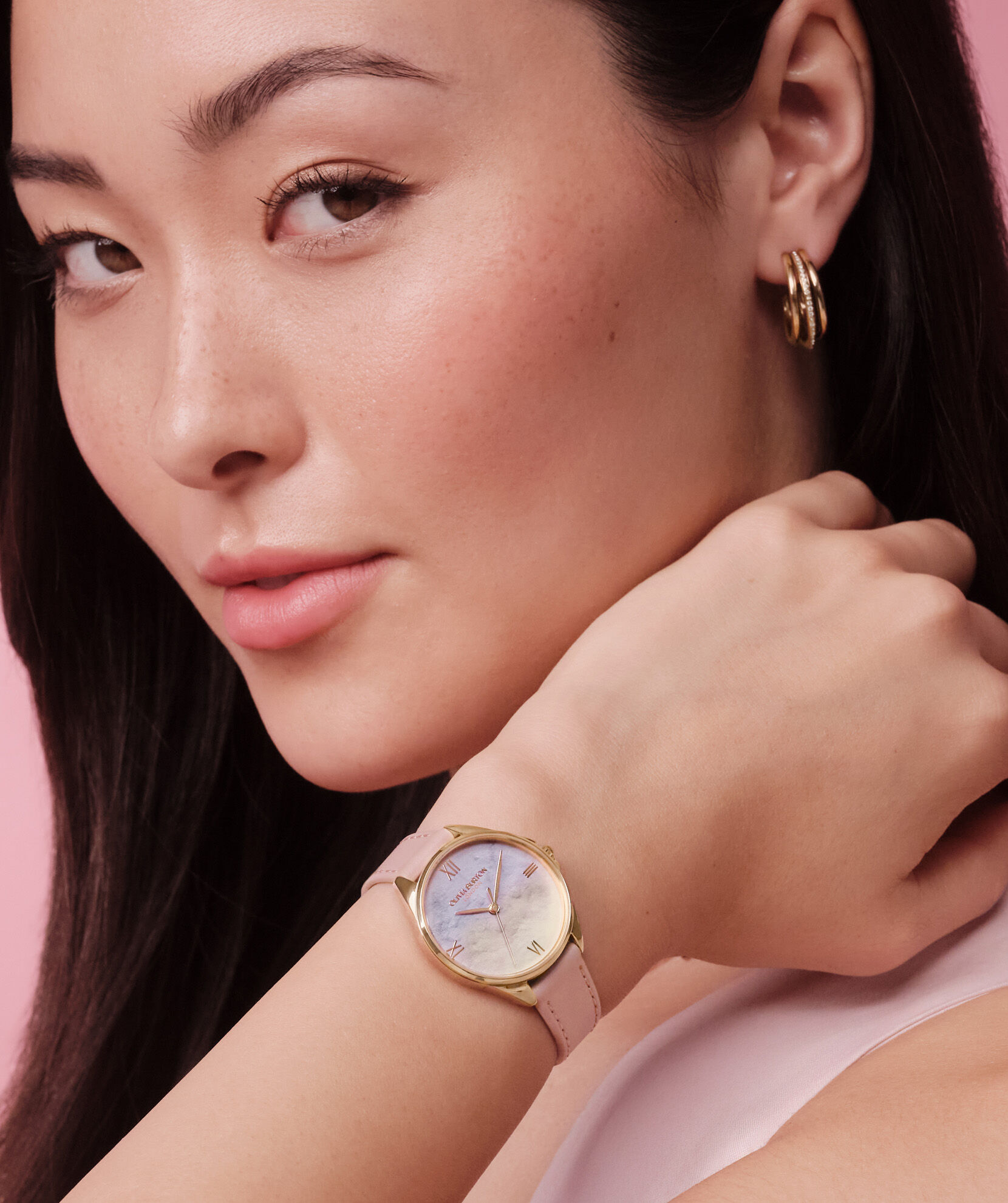 Signature 30mm Azure Rose Gold & Mellow Rose Leather Strap Watch