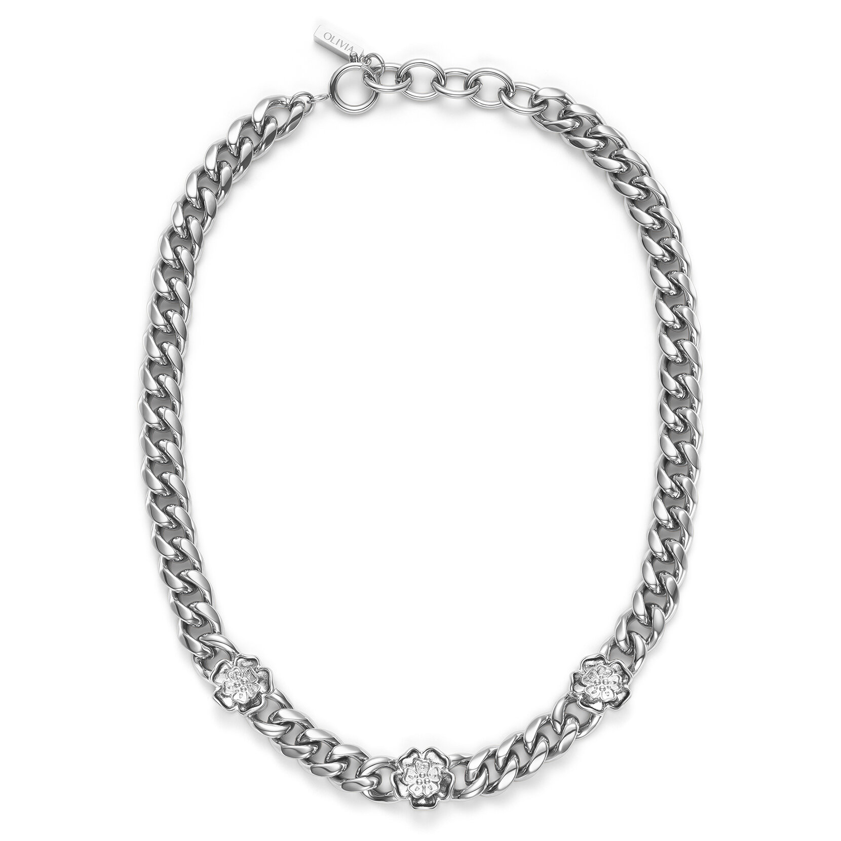 Tudor Rose Silver Tone Link Chain Necklace