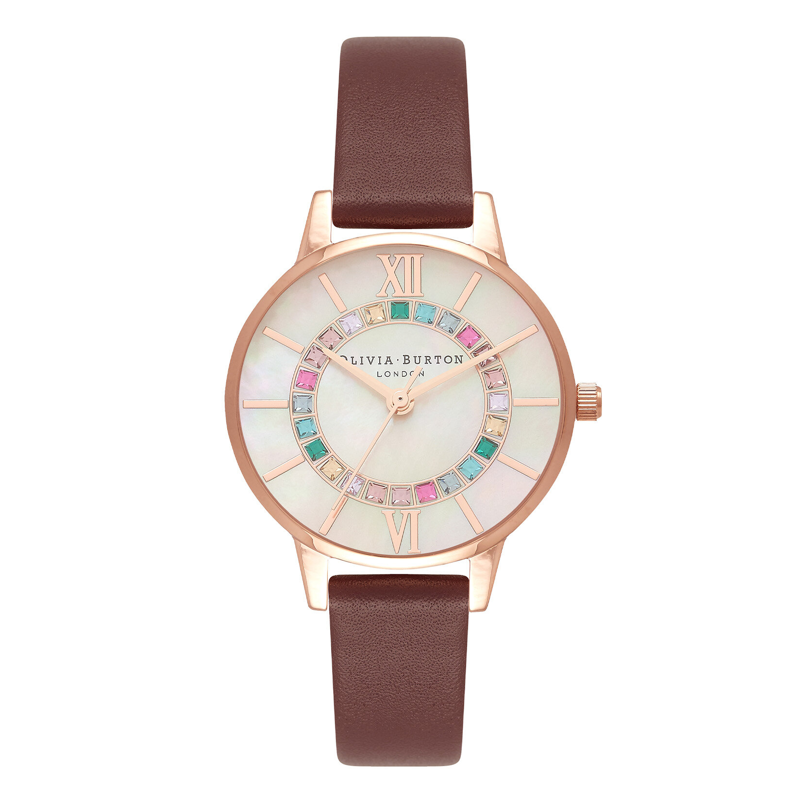 30mm Rose Gold & Burgundy Leather Strap Watch