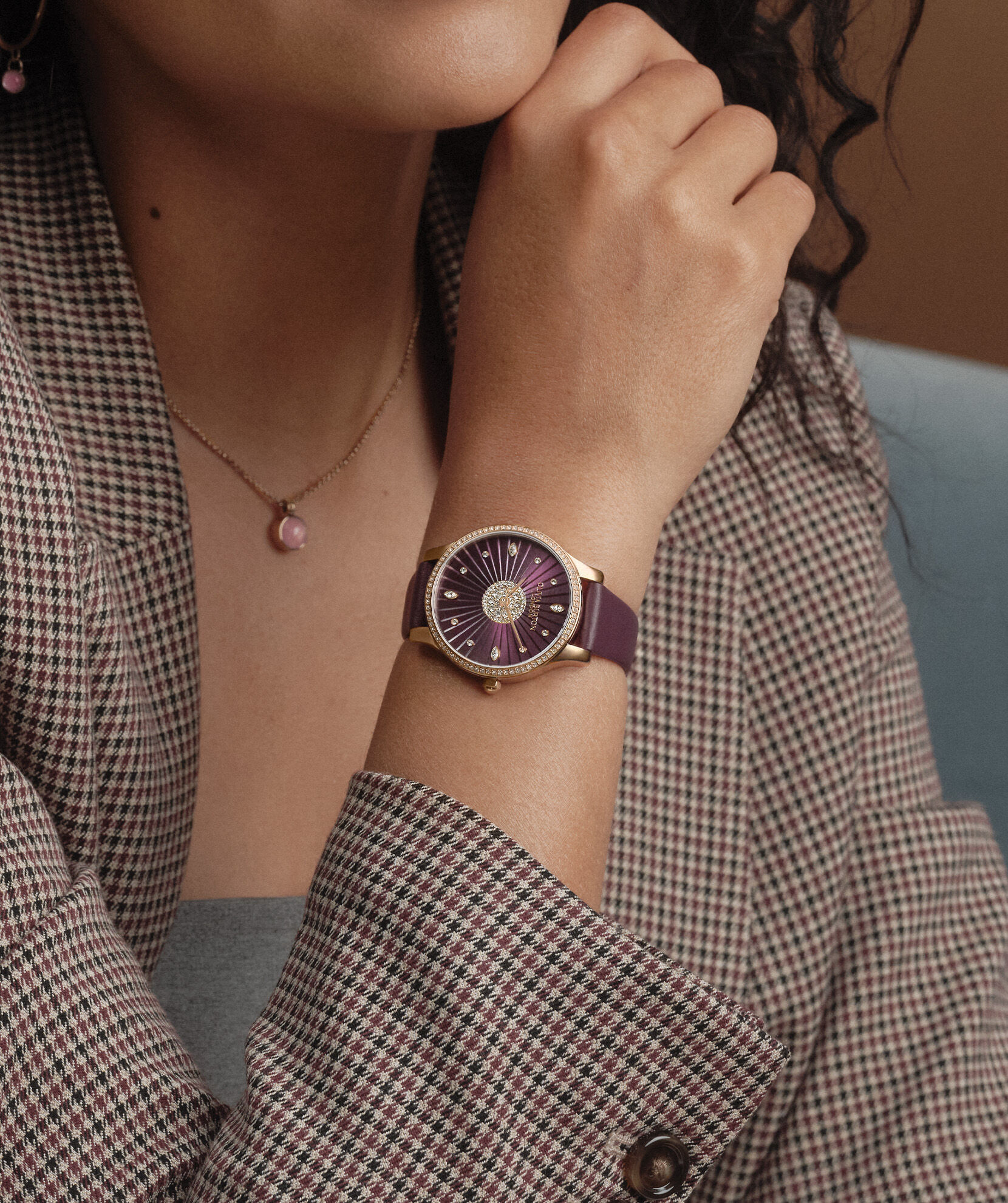 Capsule 34mm Beaulieu Rose Gold & Cherry Lacquer Leather Strap