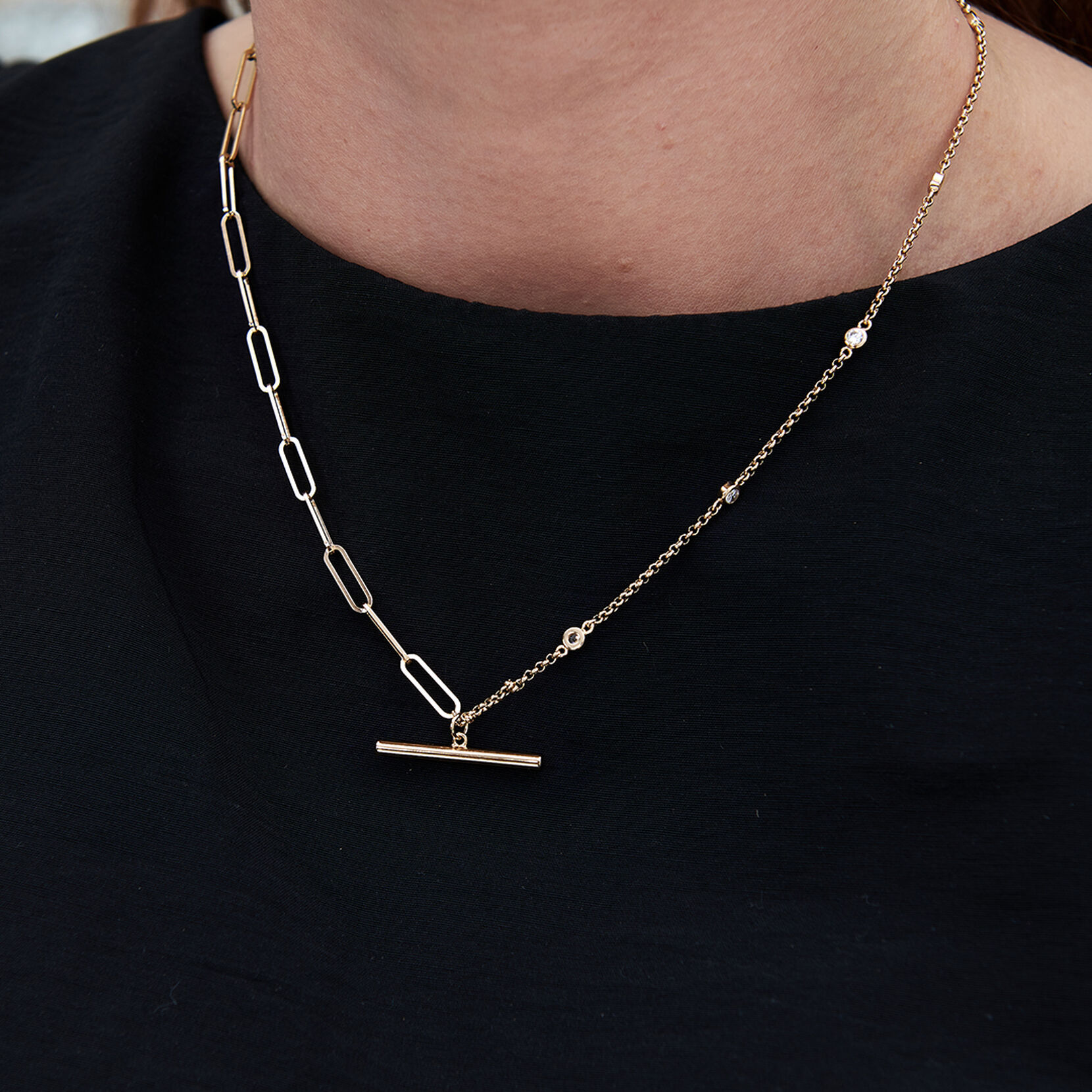 Gold Mismatch Tbar Necklace