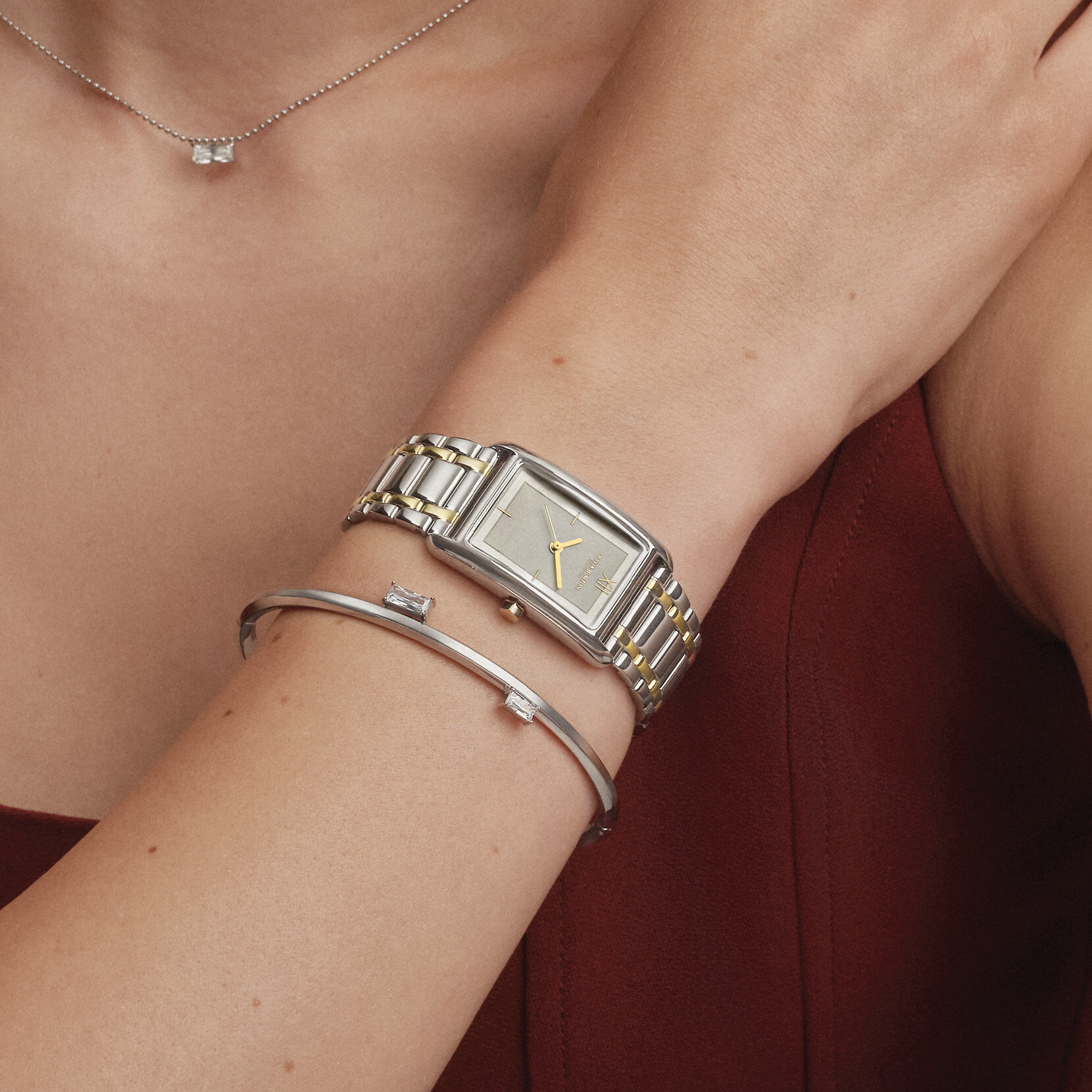 Baguette Crystal Silver Tone Bangle