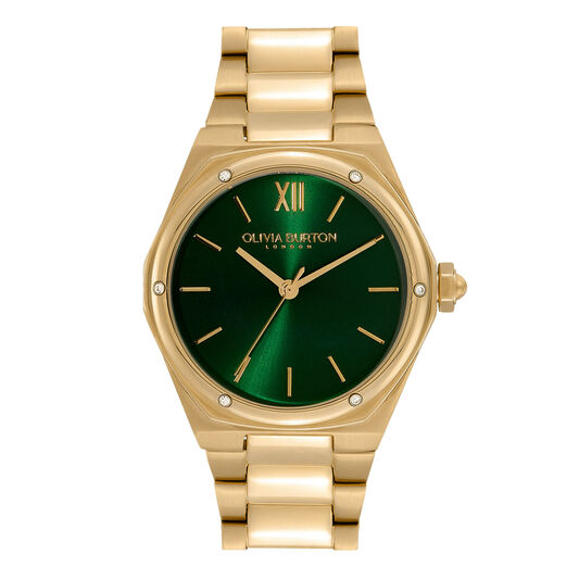 Sports Luxe 33mm Hexa Green & Gold Bracelet Watch | Olivia Burton London