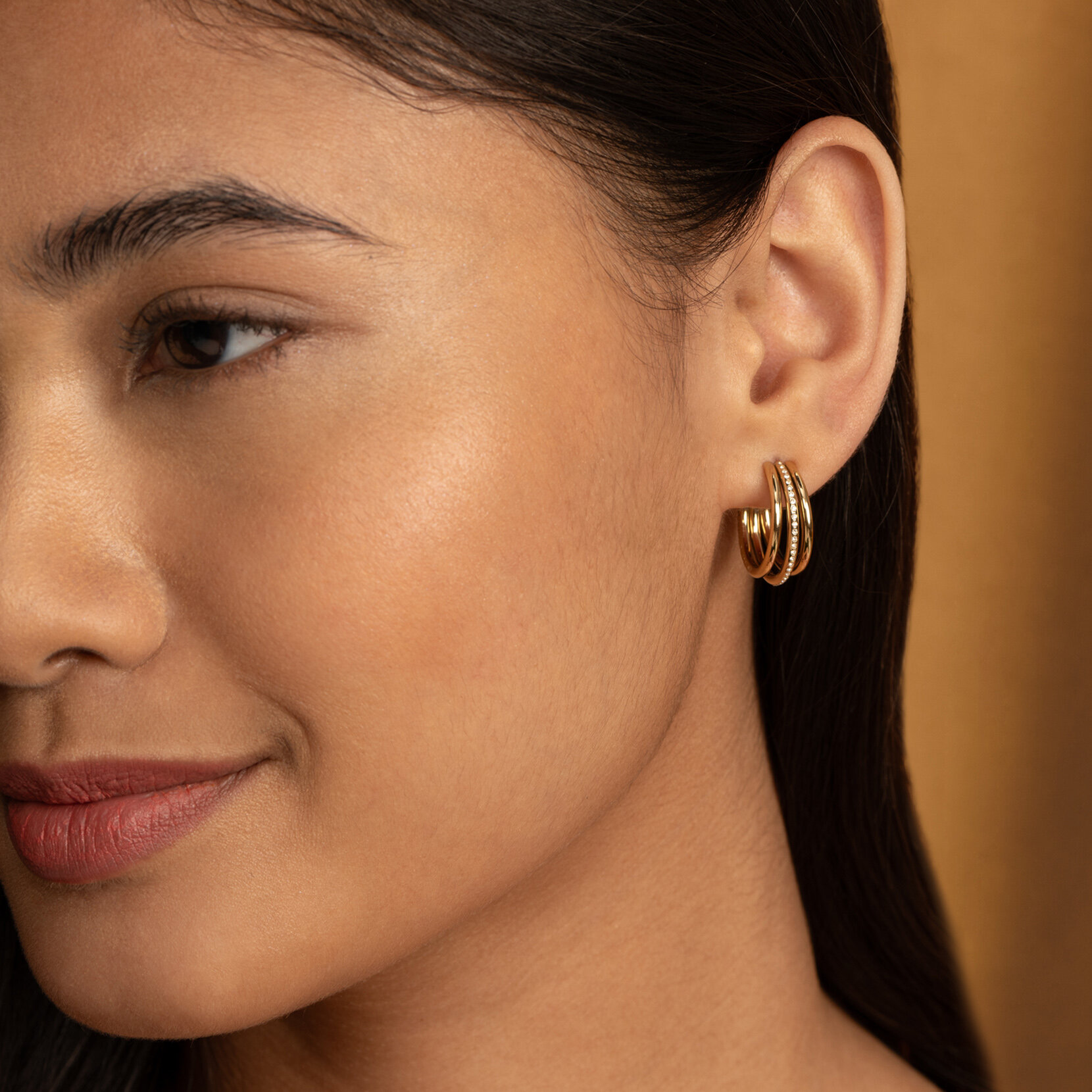 Ever Stacked Claw Gold Plated Hoop Earrings