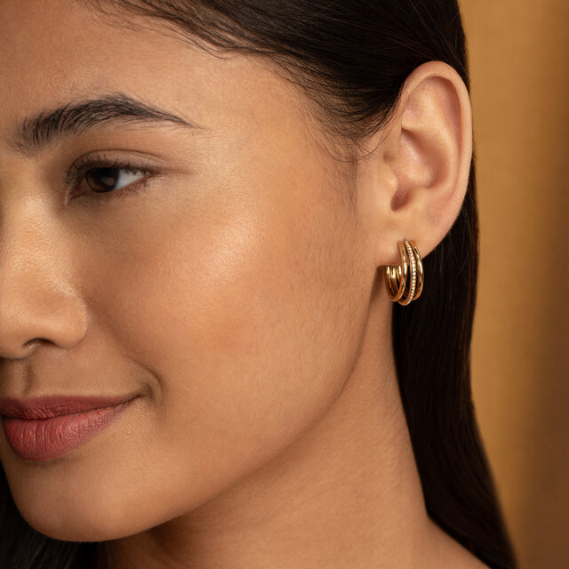Ever Stacked Claw Gold Plated Hoop Earrings