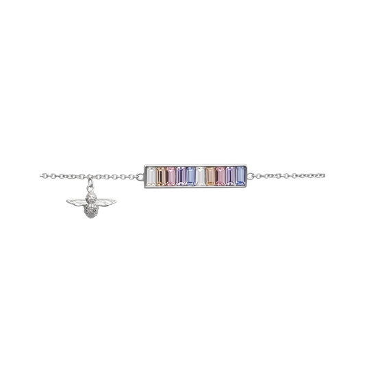 Rainbow Bee Baguette Bar Bracelet Silver