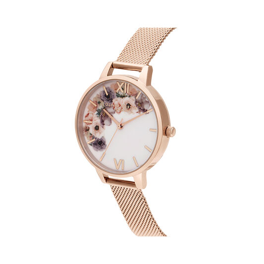 Watercolour Florals Pale Rose Gold Mesh