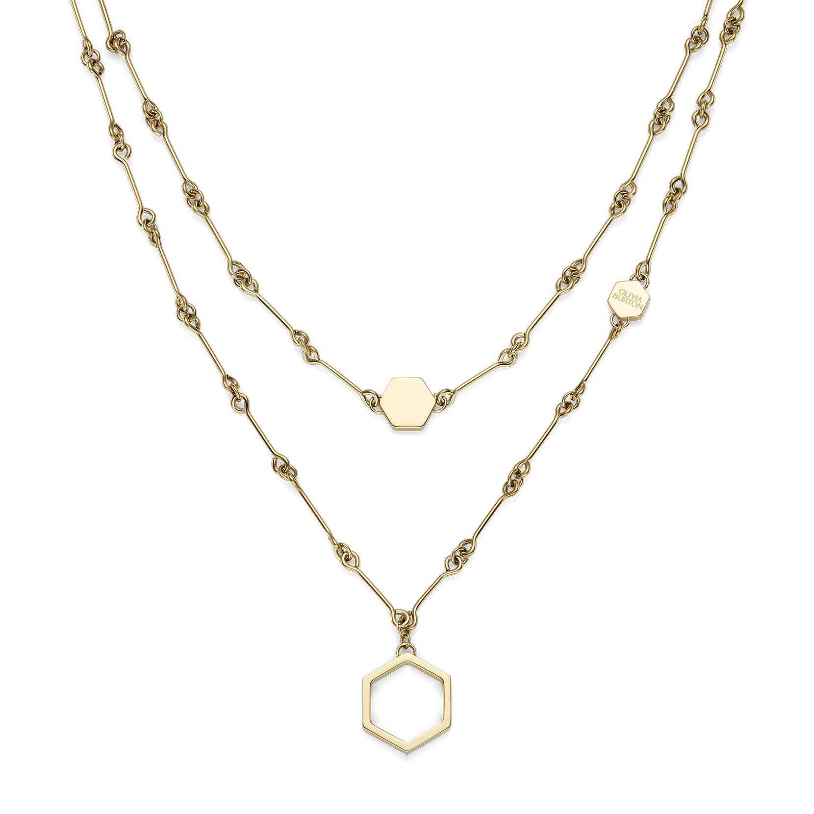 Honeycomb Gold Plated Double Chain Necklace