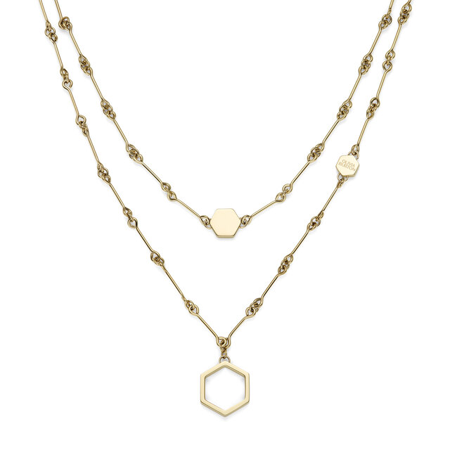 Honeycomb Gold Plated Double Chain Necklace