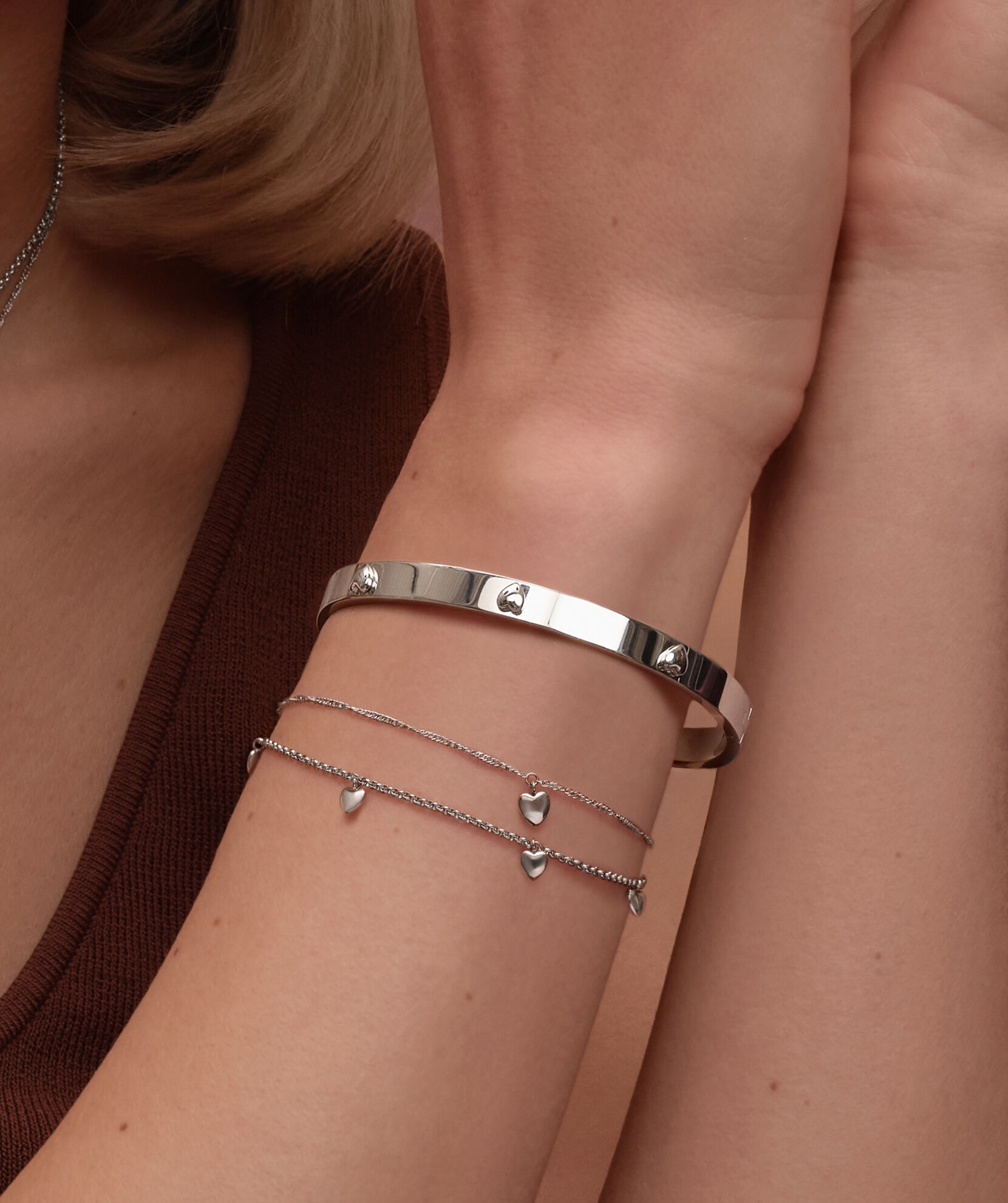Classic Mini Heart Silver Tone Bangle | Olivia Burton London