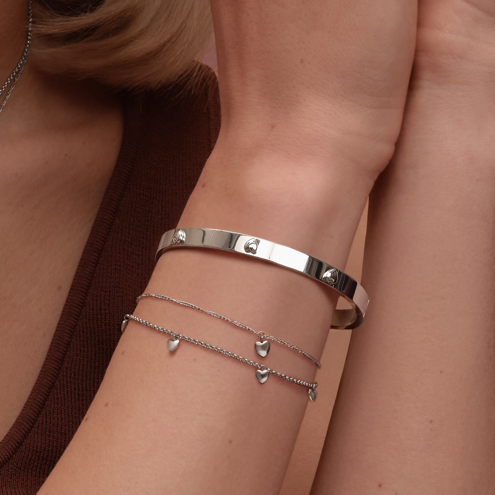 Mini Heart Silver Tone Bangle