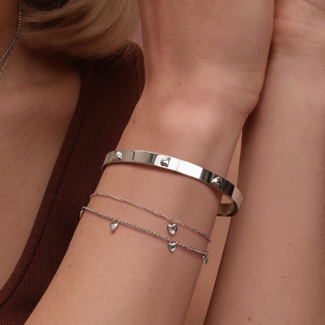 Mini Heart Silver Tone Bangle