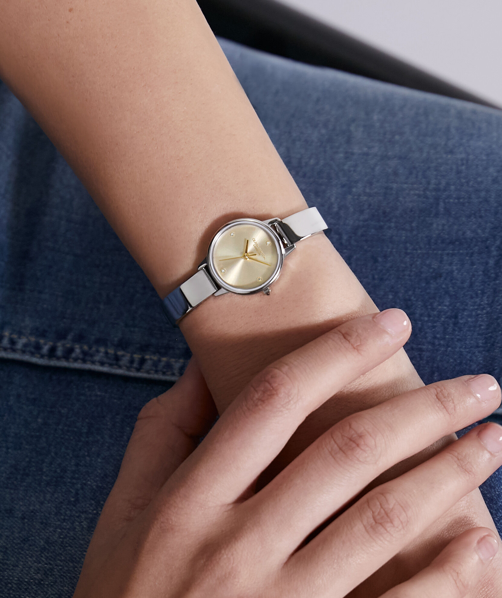 Classic 23mm Mini Champagne & Silver Bangle Watch | Olivia Burton