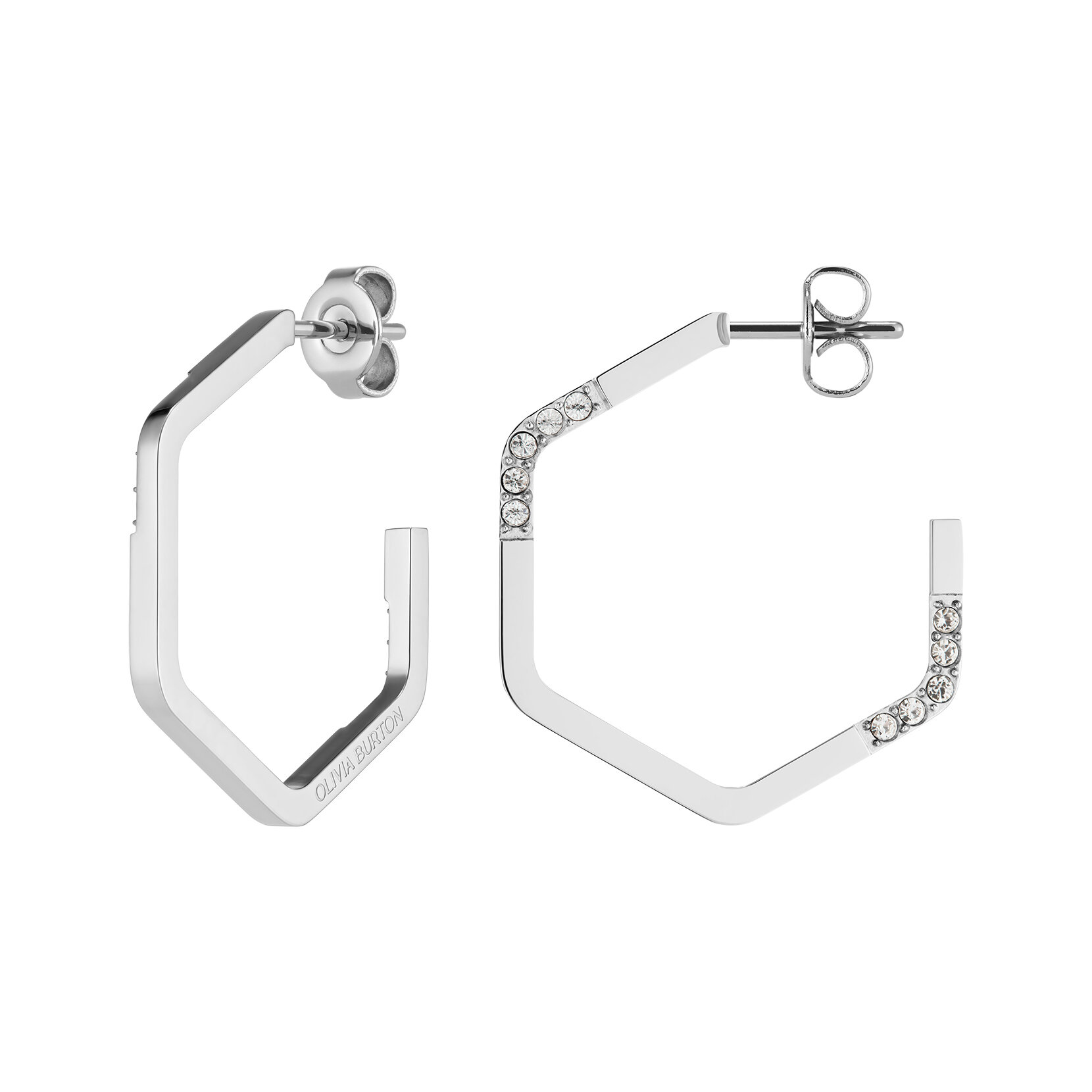 Crystal Honeycomb Silver Tone Hoop Earrings