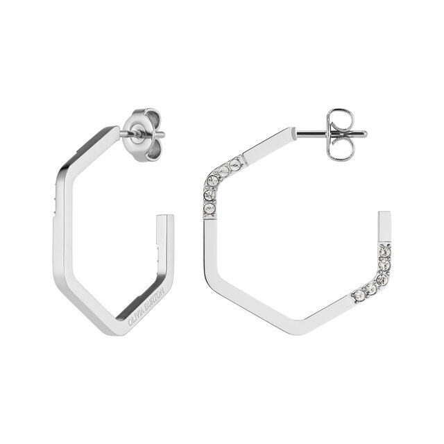 Crystal Honeycomb Silver Tone Hoop Earrings