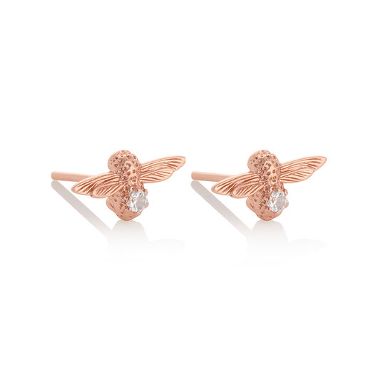 Celebration Bee Studs Rose Gold & White Topaz