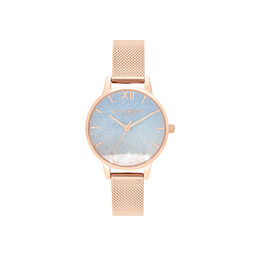 Wishing Wave Midi Dial Rose Gold Mesh Watch