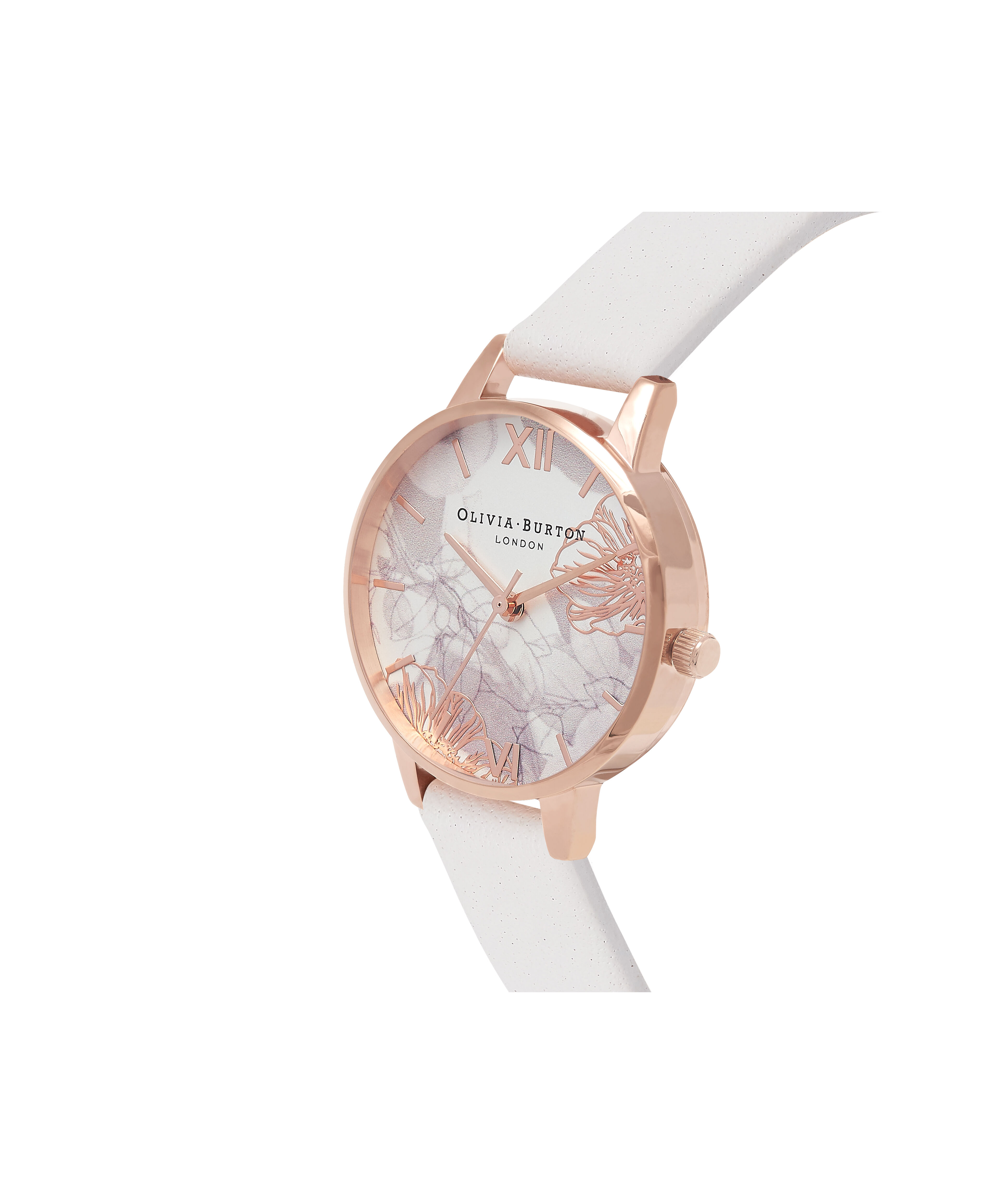 Abstract Florals 30mm Rose Gold Blush Leather Strap Watch Olivia Burton London