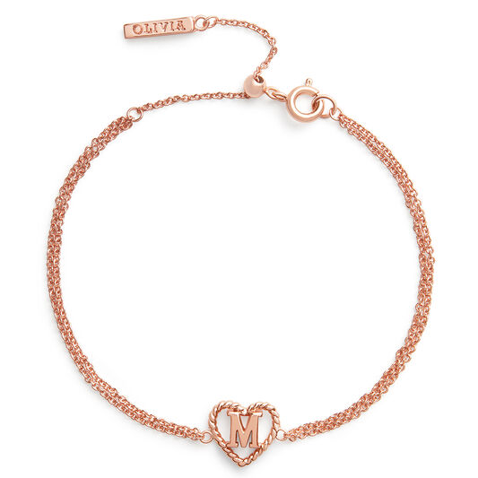 'M' Heart Initial Chain Bracelet Rose Gold