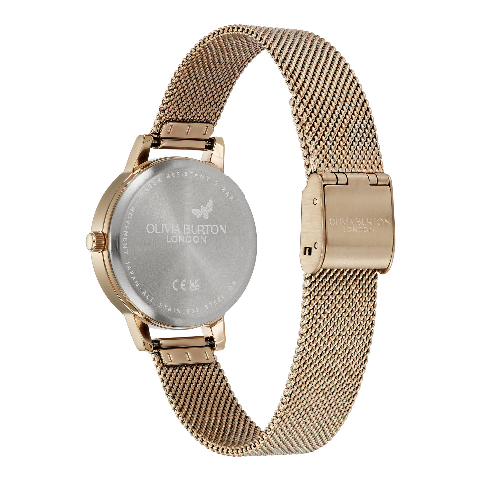 30mm Illustrated Florals Rose Gold Mesh Watch