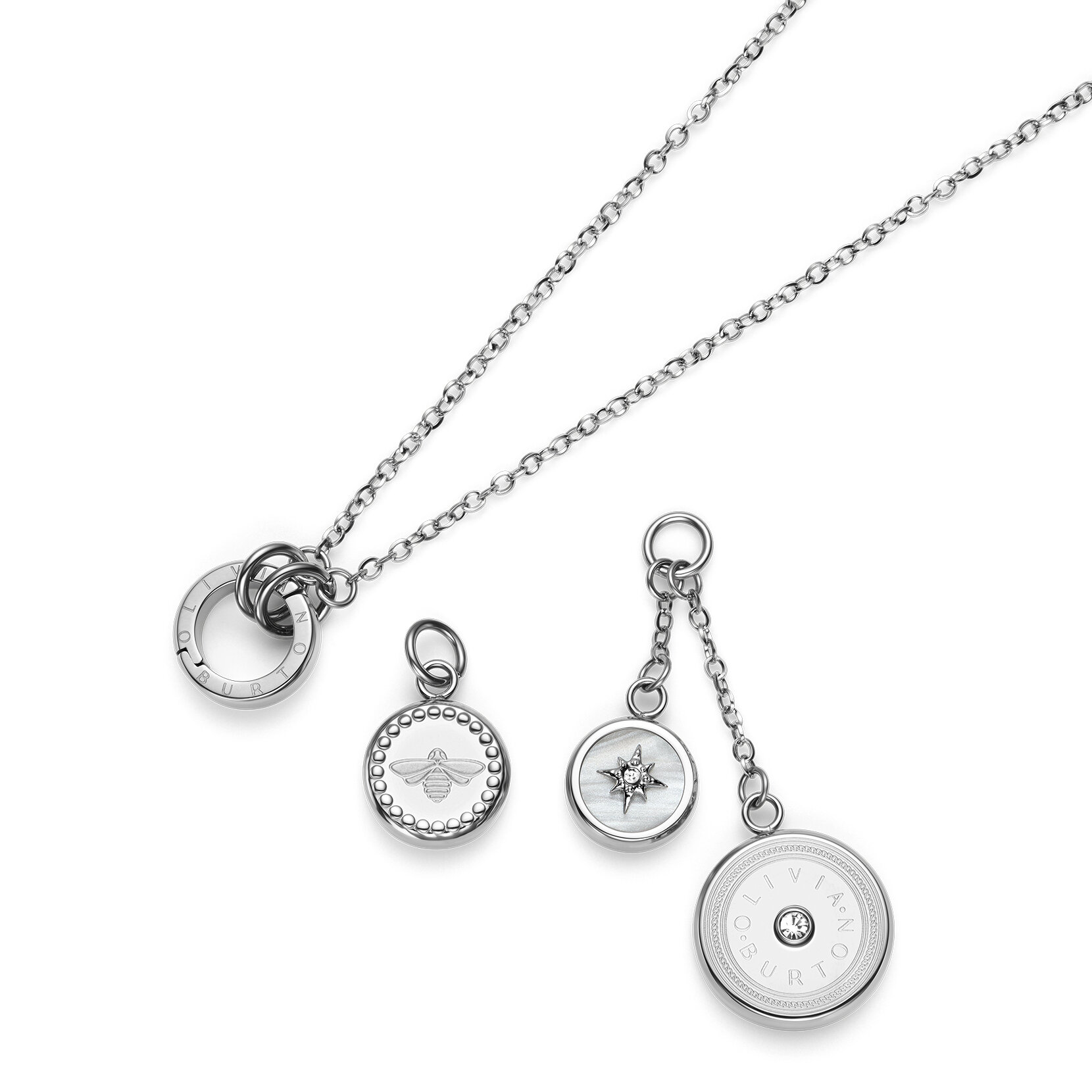 Bee and North Star Silver Tone Charm Necklace