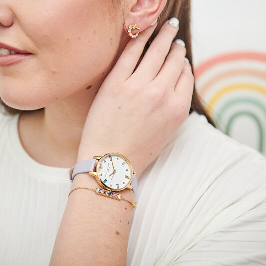 Rainbow Bee Baguette Bar Bracelet Gold