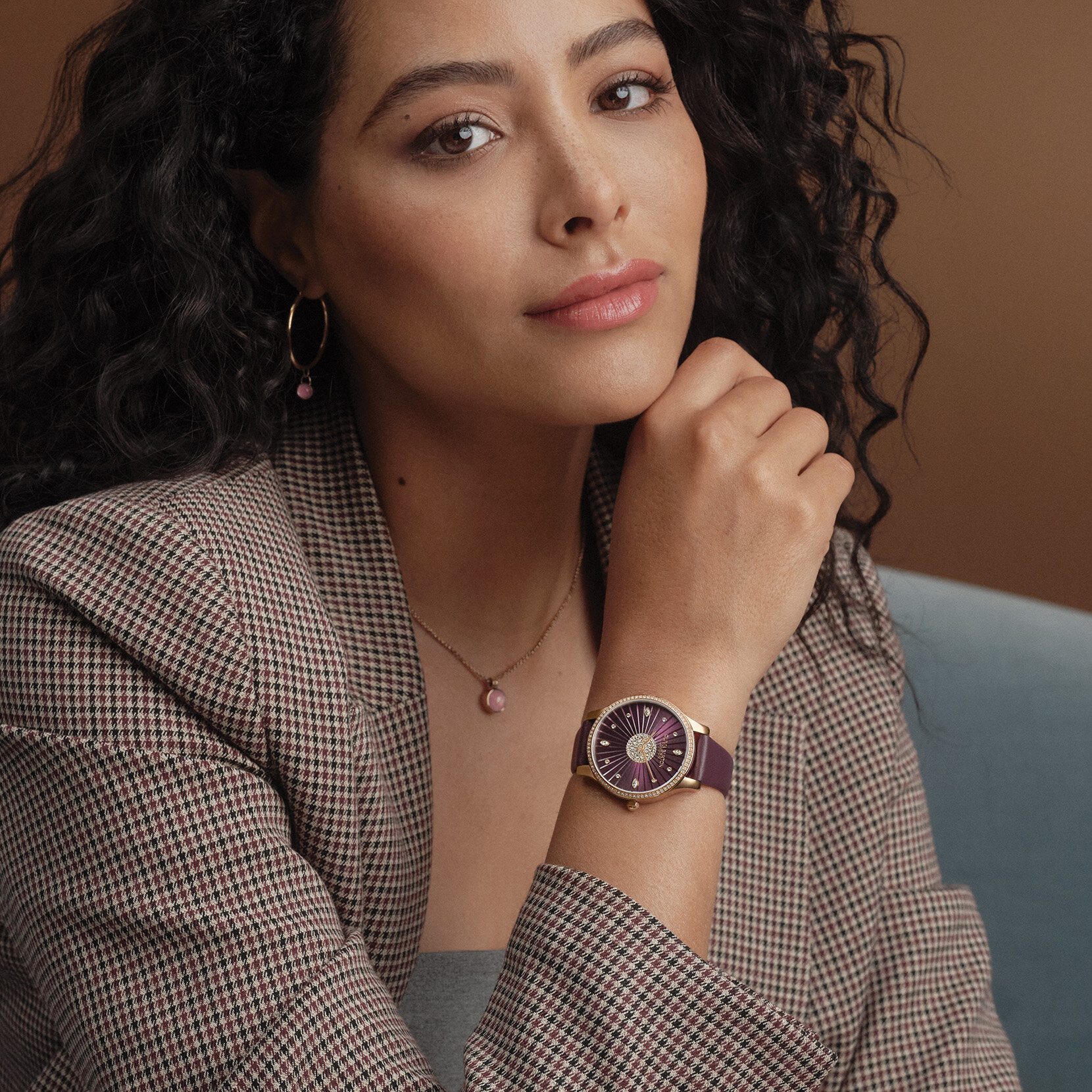 34mm Beaulieu Rose Gold & Cherry Lacquer Leather Strap Watch