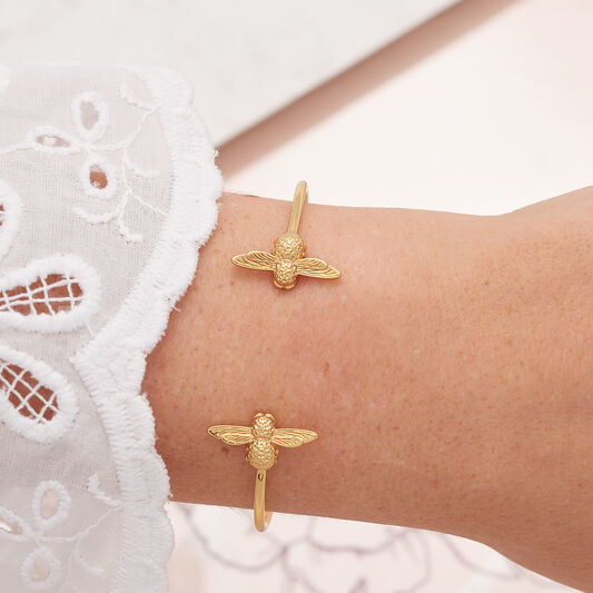 3D Bee Open End Bangle Gold