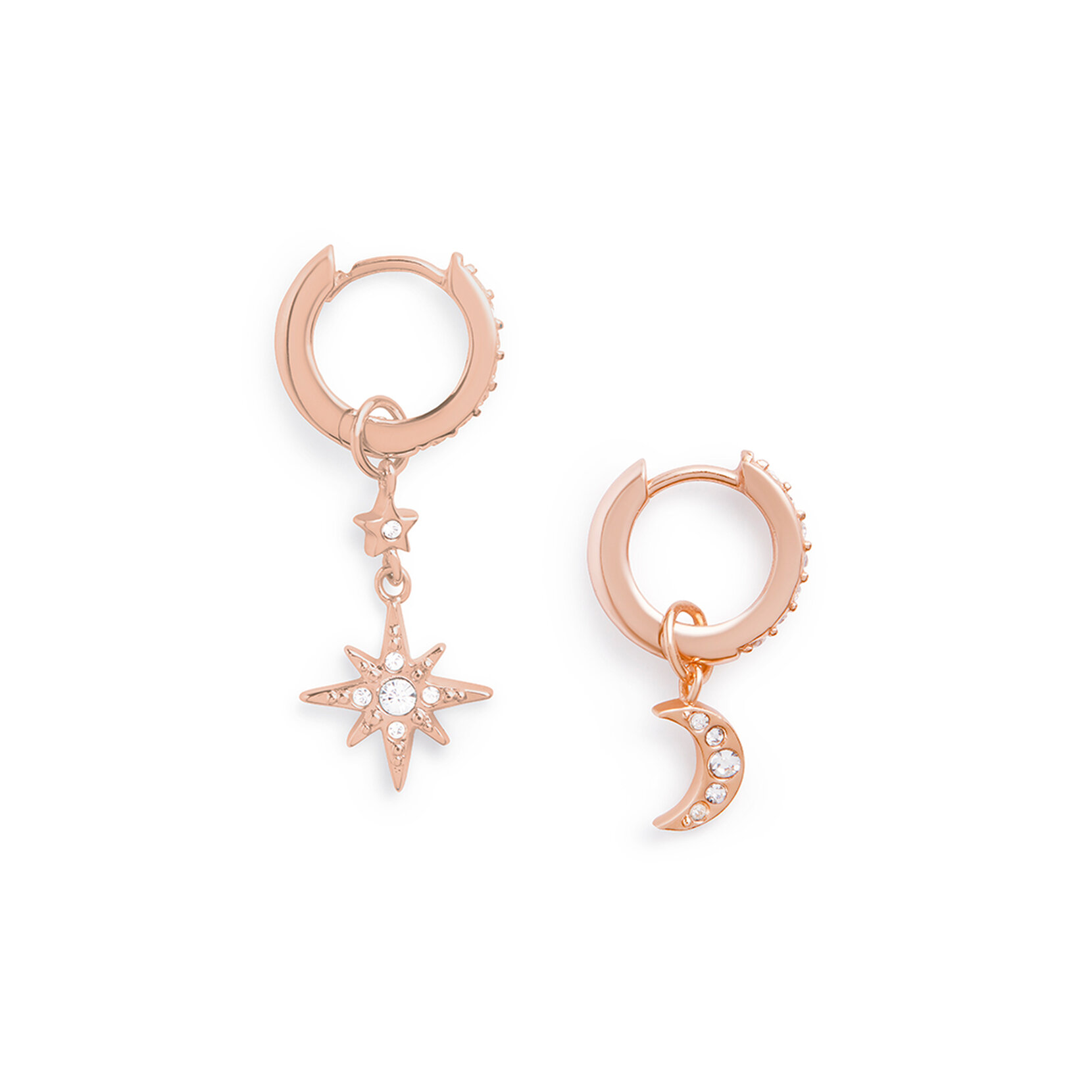 Rose Gold Moon & Star Huggie Hoops