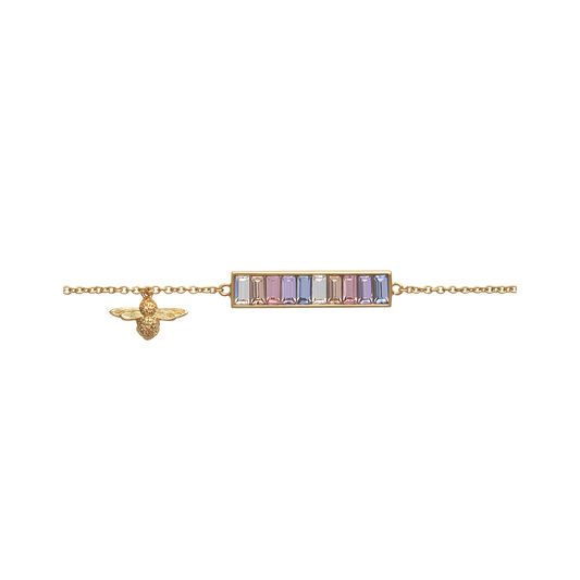 Rainbow Bee Baguette Bar Bracelet Gold